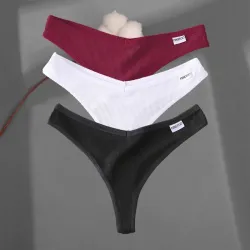 Seksowne bawełniane stringi - 3 mieszane jednolite kolory - 3 sztukiBielizna