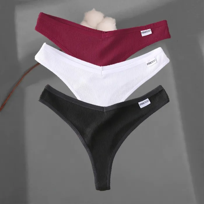 Seksowne bawełniane stringi - 3 mieszane jednolite kolory - 3 sztukiBielizna