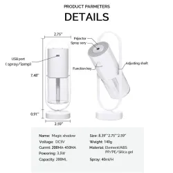 Humidificateur d'air à ultrasons - brumisateur rotatif à 360 degrés - avec LED - 200 ml