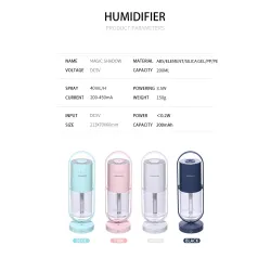 Ultraljudsluftfuktare - 360 graders rotationsdimspray - med LED - 200 ml