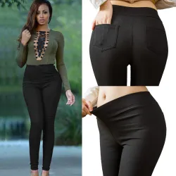 Klassische Bleistifthose aus Baumwolle - hohe Taille - mit Taschen - dehnbar - schmaler Stil