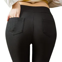 PantalonesPantalón lápiz clásico de algodón - cintura alta - con bolsillos - elástico - estilo Slim