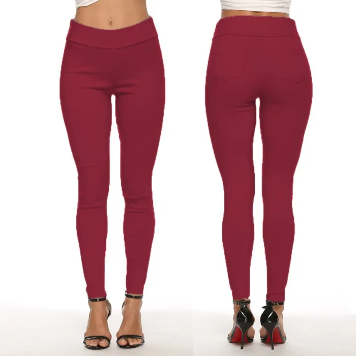 PantalonesPantalón lápiz clásico de algodón - cintura alta - con bolsillos - elástico - estilo Slim