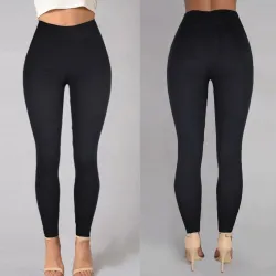 PantalonesPantalón lápiz clásico de algodón - cintura alta - con bolsillos - elástico - estilo Slim