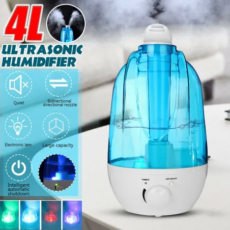 Ultraljudsluftfuktare - spridare för eterisk olja - dubbel dimspruta - med LED - 4 L
