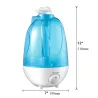 Ultraljudsluftfuktare - spridare för eterisk olja - dubbel dimspruta - med LED - 4 L