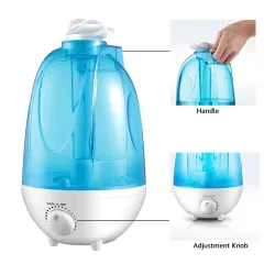 Ultraljudsluftfuktare - spridare för eterisk olja - dubbel dimspruta - med LED - 4 L