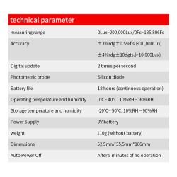 Illuminometer - digital ljusmätare - fotometer - 200.000 Lux / Fc