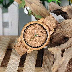 Orologio in legno di bambù - Quarzo - fatto a mano - cinturino in sughero - per lei - per lui - per coppie