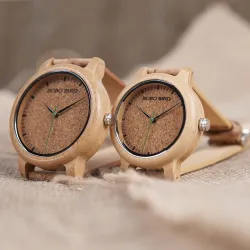 Orologio in legno di bambù - Quarzo - fatto a mano - cinturino in sughero - per lei - per lui - per coppie