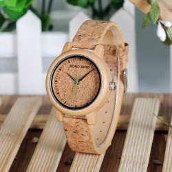 RelojesReloj de madera de bambú - Cuarzo - hecho a mano - correa de corcho - para ella - para él - para parejas