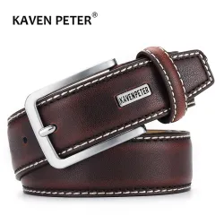 Cinto masculino designer - couro genuíno - fivela de metal - marrom