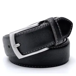 Cinto masculino designer - couro genuíno - fivela de metal - preto