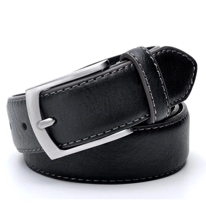 Designerski pasek męski - skóra naturalna - metalowa klamra - czarnyPaski