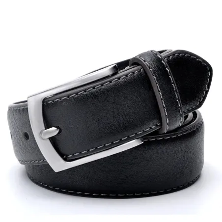 Designerski pasek męski - skóra naturalna - metalowa klamra - czarnyPaski
