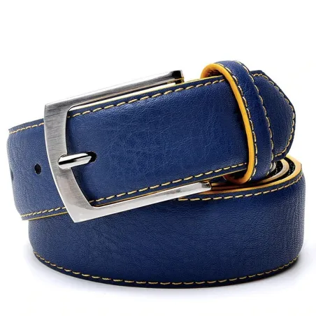 Designers herrebelte - ekte skinn - metallspenne - blå
