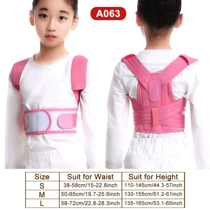 NiñosCorrector de postura infantil - cinturón ajustable - corsé ortopédico - rosa