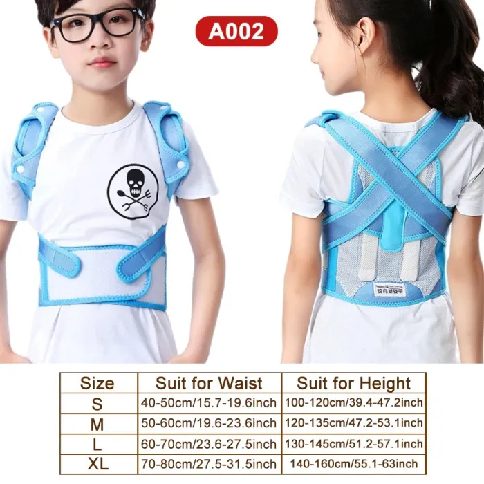 NiñosCorrector de postura infantil - cinturón ajustable - corsé ortopédico - azul