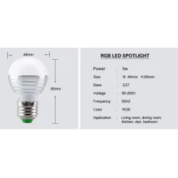 Ampoule magique LED RGB - 16 couleurs changeantes - avec télécommande IR - E27 - 5W - 7W