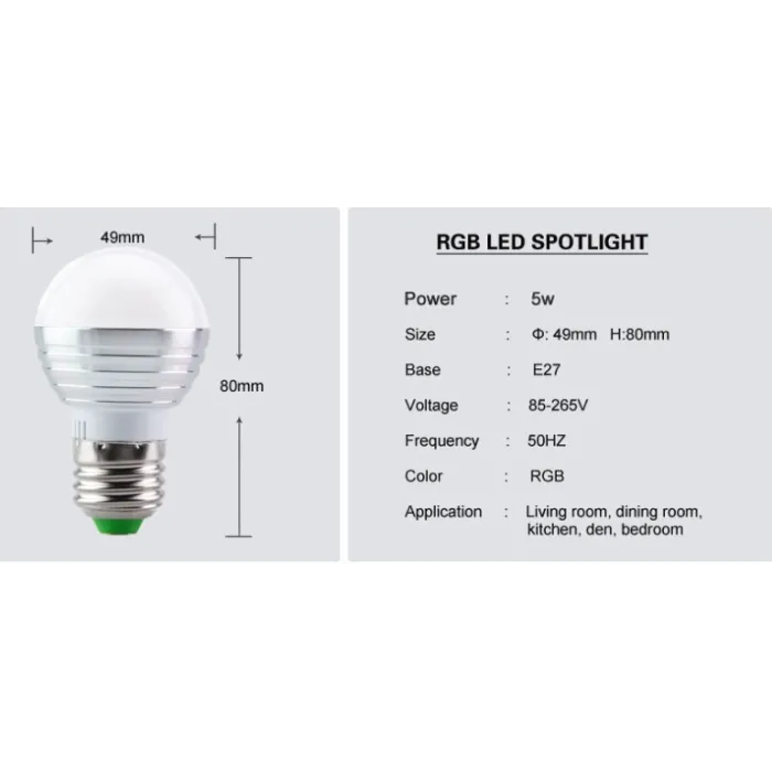 E27Bombilla mágica LED RGB - 16 colores cambiantes - con mando a distancia IR - E27 - 5W - 7W