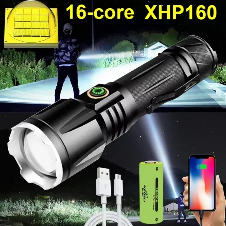 LinternasXHP199 / XHP50.2 - potente linterna LED - USB - resistente al agua - con zoom