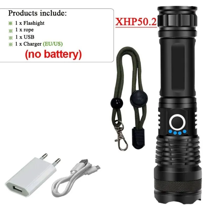 LinternasXHP199 / XHP50.2 - potente linterna LED - USB - resistente al agua - con zoom