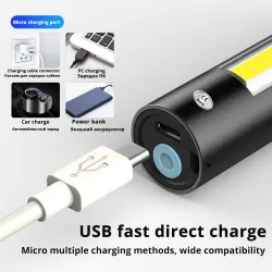 Mini LED flashlight - USB - COB - waterproof - telescopic zoomTorches