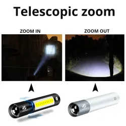 Mini LED-taskulamppu - USB - COB - vedenpitävä - teleskooppinen zoom