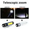 Mini lanterna LED - USB - COB - impermeável - zoom telescópico