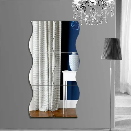 Bølgeform spejl - wallsticker - selvklæbende fliser - 6 stk
