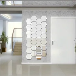 Sekskantet spejl - wallsticker - 12 stk
