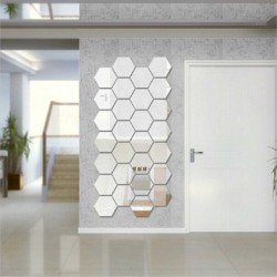 Sekskantformet speil - veggklistremerke - 12 deler