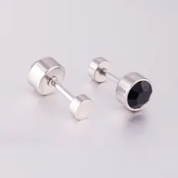 Øredobber i rustfritt stål - med cubic zirconia - vridbar ende