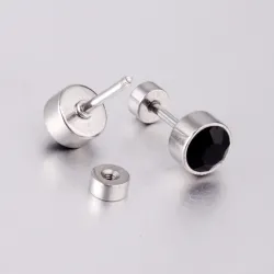 Edelstalen oorknopjes - met zirkonia - draaibaar uiteindeOorbellen