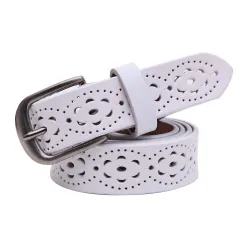 Ceinture évidée à la mode - cuir véritable - boucle en métal