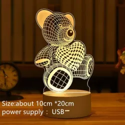 3D akryl LED-lampe - USB nattlys - elg - bjørn - juletre - eple - måne