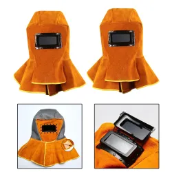 Cagoule de soudeur en cuir - casque - avec drapé cou / épaule