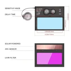 Sveisehjelm - automatisk mørklegging - solenergi - DIN 4 - DIN 5-13
