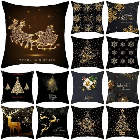 Taie d'oreiller décorative noire - Motifs de Noël - Père Noël - 45*45 cm