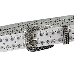 Cinto de couro da moda - com furos / strass - fivela de metal