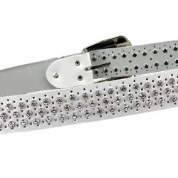 Cinto de couro da moda - com furos / strass - fivela de metal