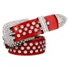 Cinto de couro da moda - com furos / strass - fivela de metal