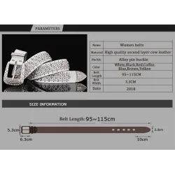Fasjonabelt skinnbelte - med hull / rhinestones - metallspenne