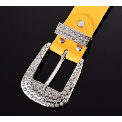 Cintura in pelle alla moda - con fori / strass - fibbia in metallo