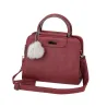 Vintage handtas - met schouderband - bont pompon - leerHandtassen