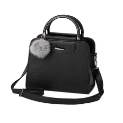 Vintage handtas - met schouderband - bont pompon - leerHandtassen