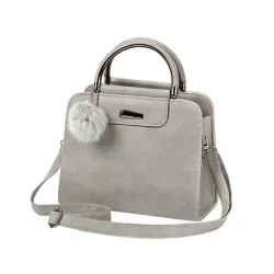 Bolsa vintage - com alça de ombro - pom pom de pele - couro