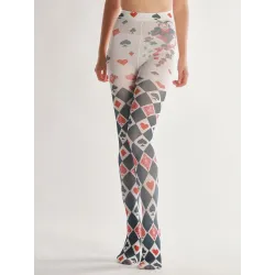 Halloween tights - spelkort tryck - grå