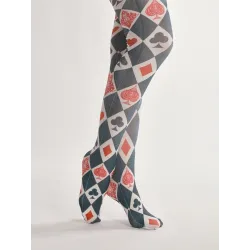 Halloween tights - spelkort tryck - grå