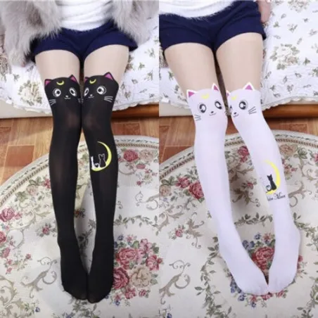 Nylon knæstrømper - kattedesign